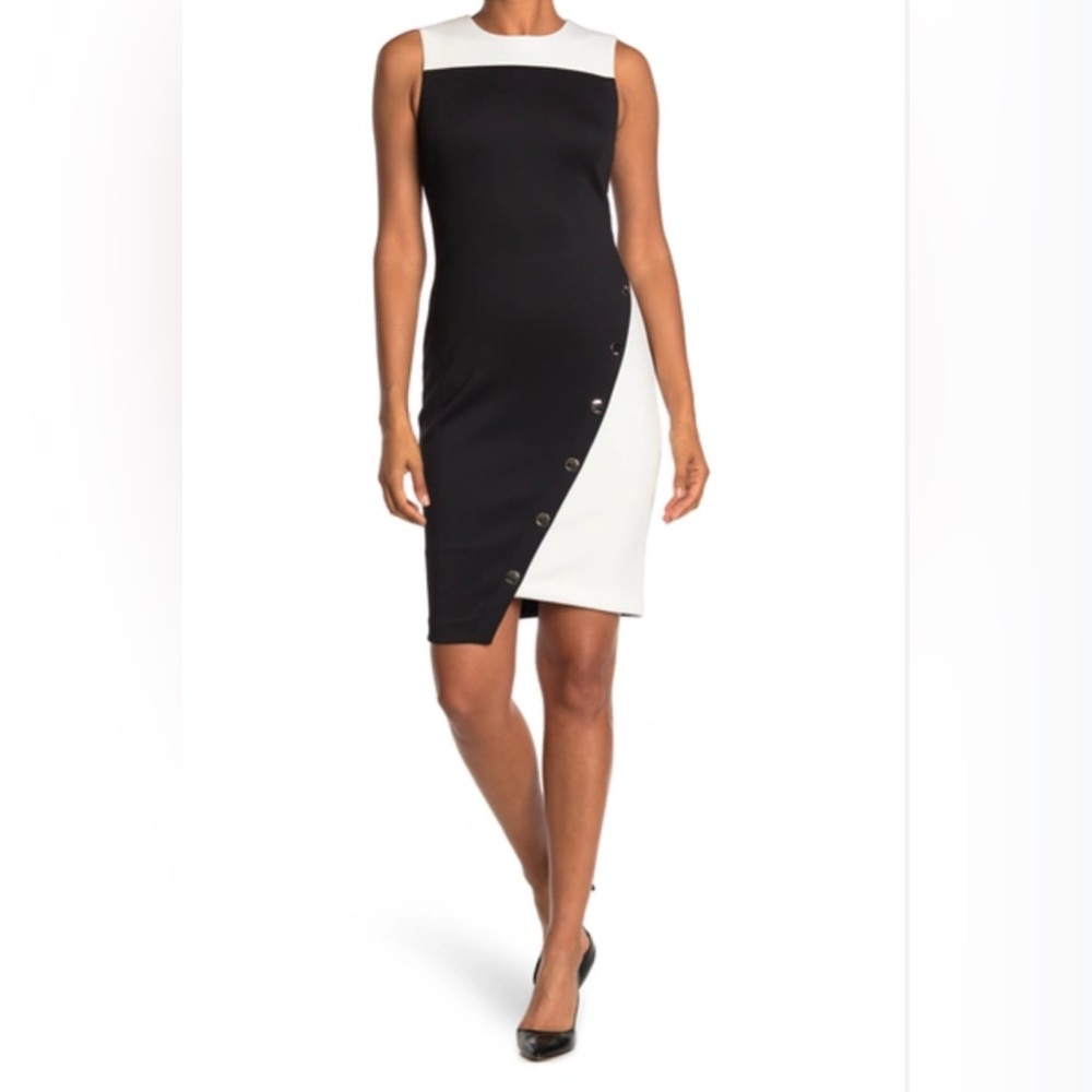 Tommy Hilfiger Women’s Black White Asymmetrical Hem Dress Size 10
